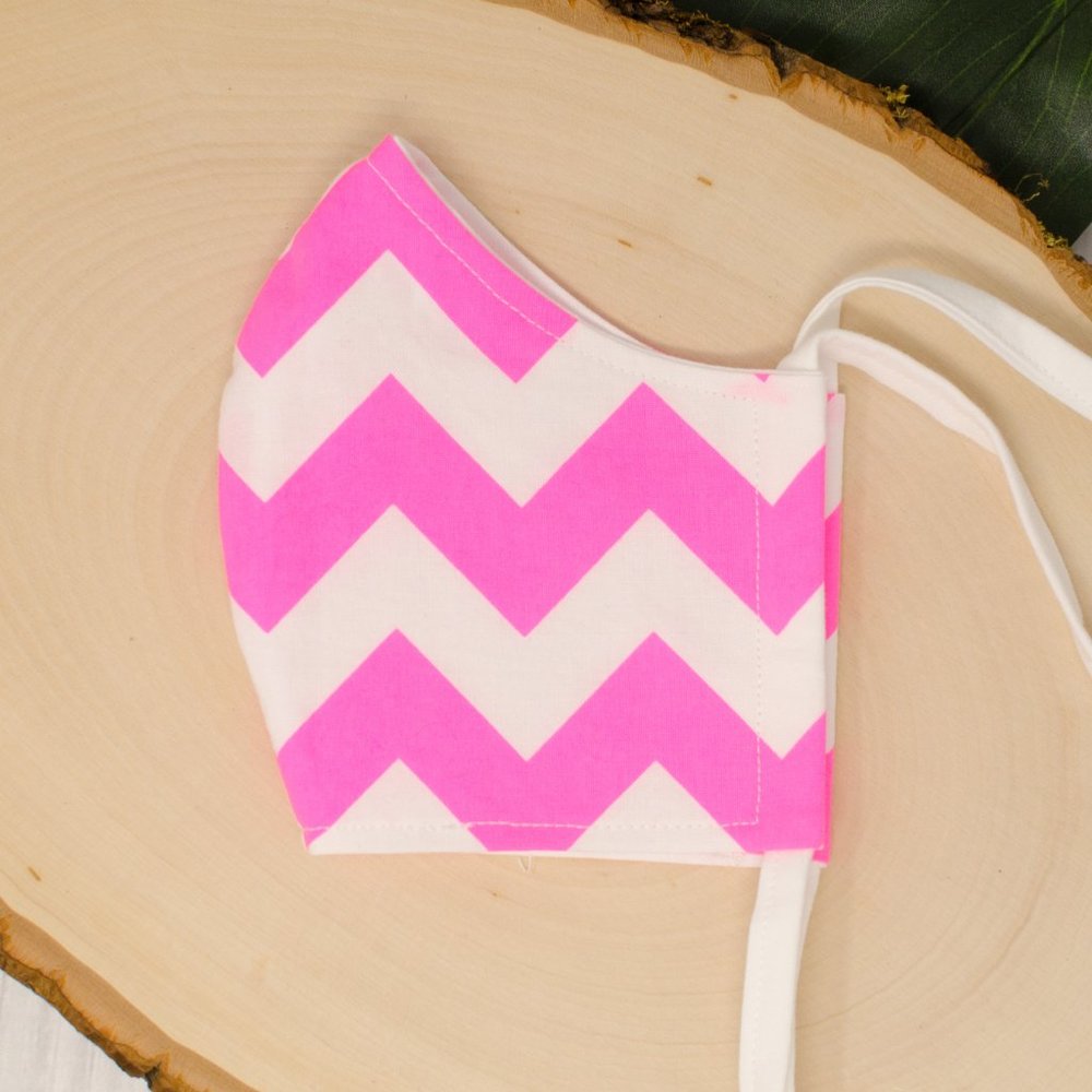Pink & White Chevron Reusable Cloth Cloth Face Mask for Adults